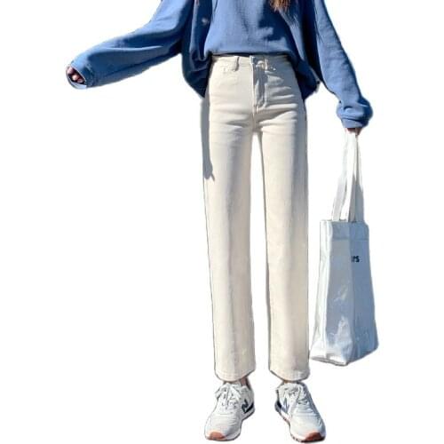 2021 New Apricot Black Denim Jeans Straight Leg Nine Length Cropped Jeans For Spring Summer Slimming Solid Color Plus Size S 5XL