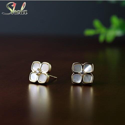 Four Leaf Clover Flower Stud Earrings Charm Shell Pendant Fashion Jewelry For Women Acessories Wholesale S925 Pin High Quality