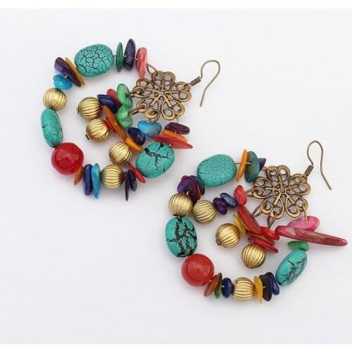 2021 Bohemian Beaded Drop Earrings Handmade Ethnic Alloy For Women Vintage Shell Stone Boho Ladies Earrings Wholesale