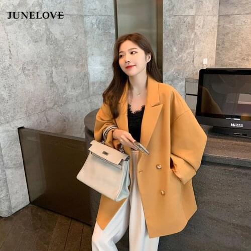 Spring Autumn Women Blazers Jacket Office Ladies Korean Elegant 2021 Orange Yellow Casual Loose Single Breasted Female Blazer