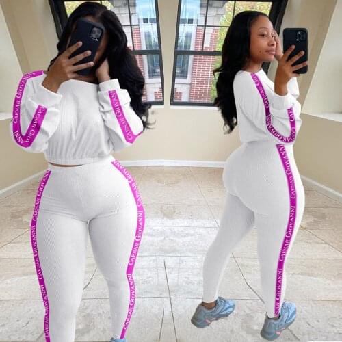 Womens Tracksuit2021 Autumn Fashion Casual Stitching Ribbed Letters 6-Color Long-Sleeved Top Pencil Pants Two-Piece Suit