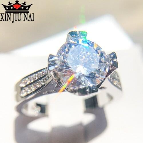 2018 Classic Luxury RealCounterfeiting Solid 925 Silver Ring 3Ct Hearts Arrows Zircon Wedding Jewelry Rings Engagement For Women