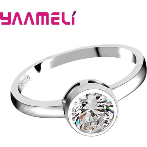 Promotion Fashion Round Crystal Wedding Engagement 925 Sterling Silver Rings For Women Anniversary Finger Ring Jewelry