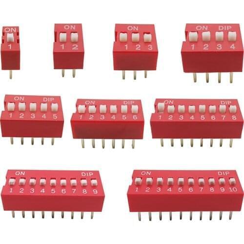 10Pcs/Lot 2.54mm Pitch Slide Type Switch Module Red 1/2/3/4/5/6/8/9/10Pin Position Way DIP Toggle Switch Snap Switch Dial Switch