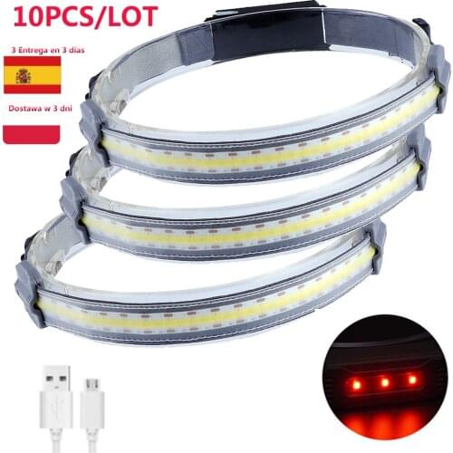 10X Ultra Slim COB LED Running Headlamp 1500mAh USB Riding Head Torch Light Fishing Floodlight 3Mode Camping Red Warning Strobe