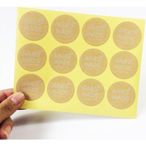 120pcs/pack HANDMADE Cowhide Seal Round And Square Two Design Paper Label Gift Seal Sticker Adhesive Stationery