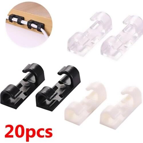 20Pcs Home Office Desktop Cable Clips Tie Mounts Cable Wire Storage Charger Cable Holder Clips Wiring Accessories