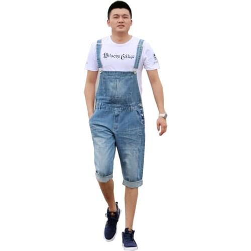2018 Summer Mens Casual Loose Denim jumpsuits overalls bib pants light blue cargo pants plus size gardener capris size XS-5XL