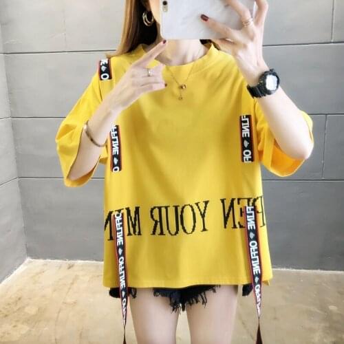 #2636 Summer Short Sleeve Tshirts Women Cotton Loose Tee Shirts Ladies O-neck Casual Letter Printing Tops Female Oversize Top