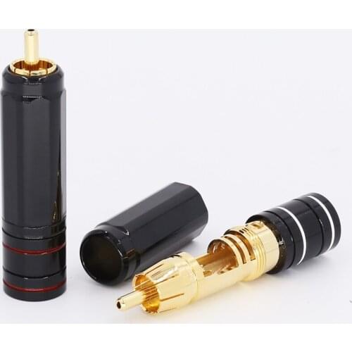 4Pcs High Quality Gold Plated RCA Plug Lock Collect Solder A/V Connector HIFI Connector