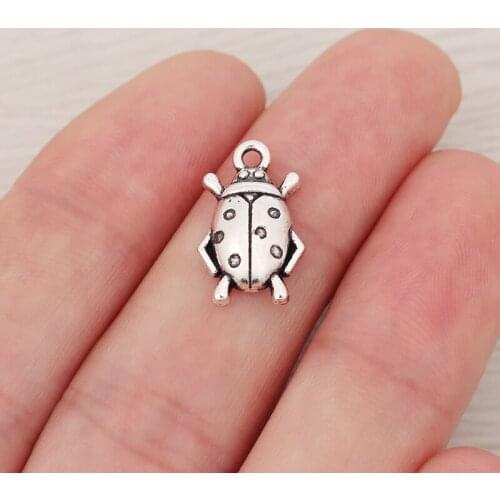 50pcs/lot Insect Ladybug Bug Charms Pendants Beads For DIY Earrings Necklace Jewelry Making Findings 17x11mm