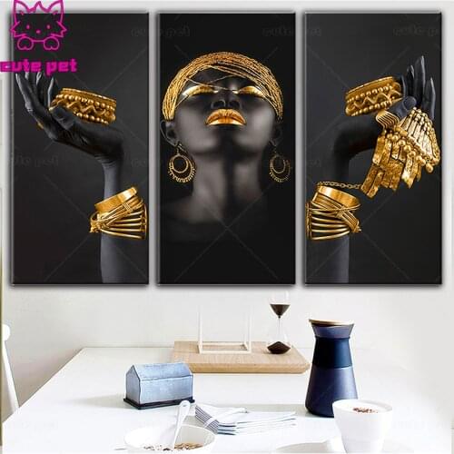 5d Diamond Painting African women Portrait Rhinestones Diamond Embroidery Black women Needlework Mosaic Cross Stitch Decor 3PCS