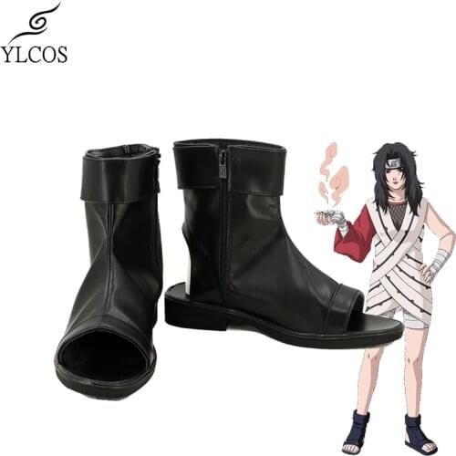 Anime NARUTO Yuhi Kurenai Cosplay Shoes Halloween Party Black Leather Boots Custom Made