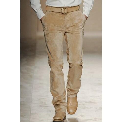 Sz 29-42 Mature Mens Suede Straight-Leg Pants Retro British Style Trousers New