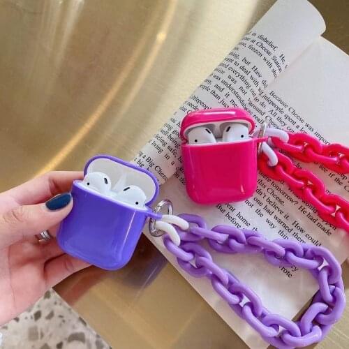 For AirPods 1 2 Pro Earphone Case Candy Colorful Lovely Soft TPU with Chain Bracelet Shockproof Protective Headphone Cover Bags