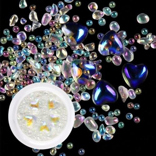 Valentines Crystal Love Heart 3D Nail Rhinestones Charms Glass Aurora Nail Art Accessories Flat Bottom Heart Shaped Ornaments