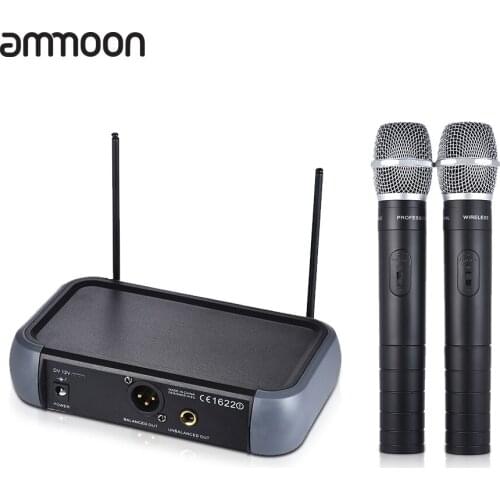 Ammoon Dual Channel VHF Wireless Handheld Microphone System Echo Function with 2 Microphones & 1 Receiver 6.35mm Audio Cable