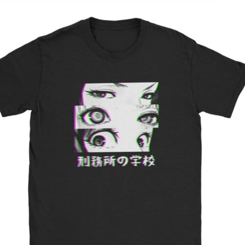 Prison School Tshirts Eyes Glitch Sad Japanese Tee Shirts loli Comic Anime Manga Kawaii Tees Novelty Man Clothes Pure Cotton