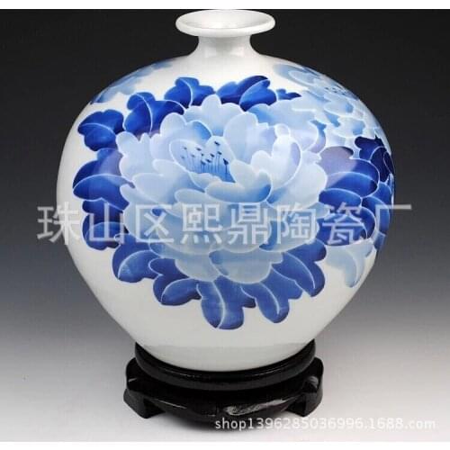 Jingdezhen blue and white hand-painted ceramic vases pomegranate glaze color peony flower vase upscale home furnishings Decorati