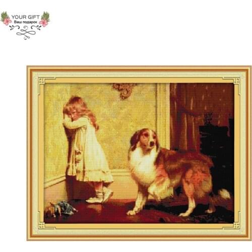 Joy Sunday R520 14CT 11CT Counted and Stamped Home Decoration Sheepdog Childhood Partners Cross Stitch kits