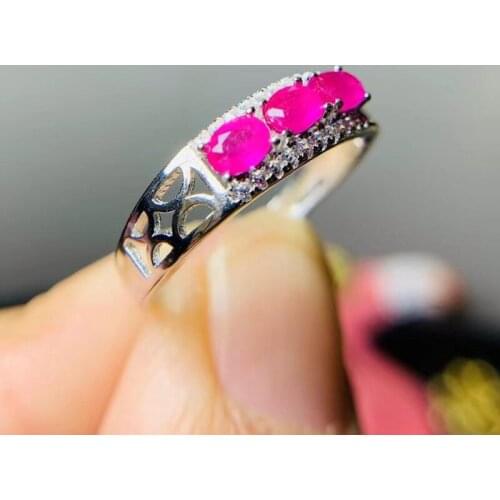 Natural real pink ruby ring Per jewelry 925 sterling silver 3*4mm 0.35ct*3pcs gemstone Fine jewelry T21475
