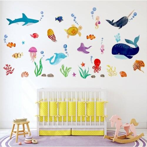 Marine World Seaweed Whale DIY Wall Sticker Home Door for Window Furniture Mural Decals Waterproof PVC Nursery Dorm Sticker