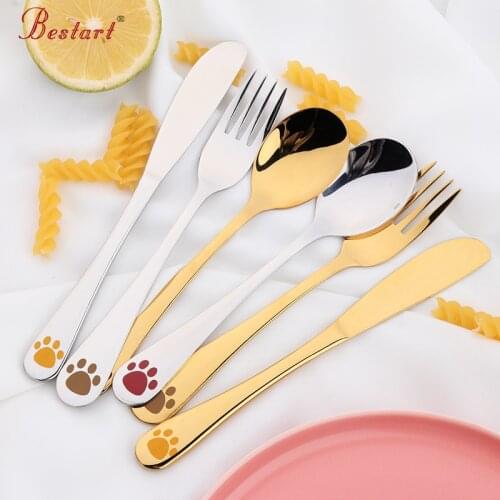 Kids Cutlery Set 18/10(304) Stainless Steel Cartoon Lovely Knife Fork Sets 1lot/4 piece Children Panda Flat ware Tableware Set