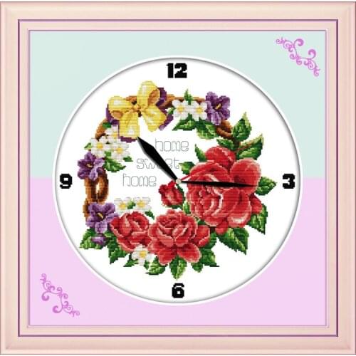 A garland of roses cross stitch kit 14ct 11ct count print canvas wall clock stitching embroidery DIY handmade needlework
