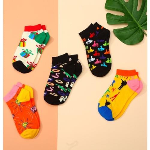 Unisex Happy Women Socks Gift Thumb Black Animal Japanese Style Harajuku Funny Female Men Male Female Cotton Casual Short Socks