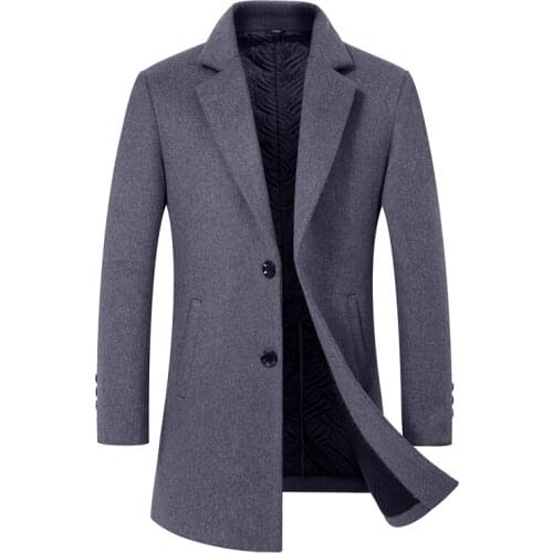 2021 New Winter Blend Woolen Coat Men Windbreaker Trench Coat Male Solid Color Mens Wool Jacket Overcoats