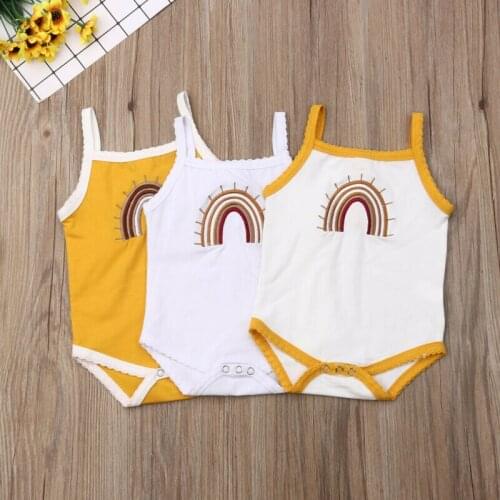 New Fashion Summer Infant Baby Girl Kid Sleeveless Rainbow Sling Jumpsuit Casual Cotton Bodysuits Outfit Clothes