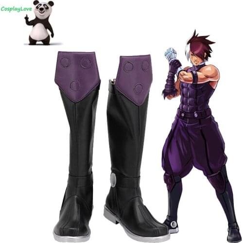 The King of Fighters Nameless Black Purple Shoes Cosplay Long Boots Leather Custom Made For Halloween