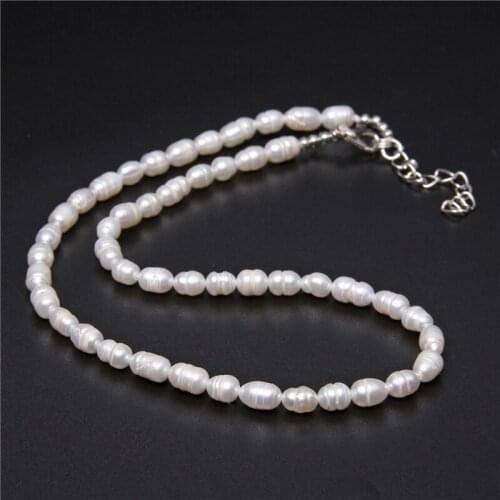 Freshwater Pearl Beaded Necklaces Elegant Temperament White Natural Rice Shape Pearls Chockers Wedding Chains Women Jewelry Gift