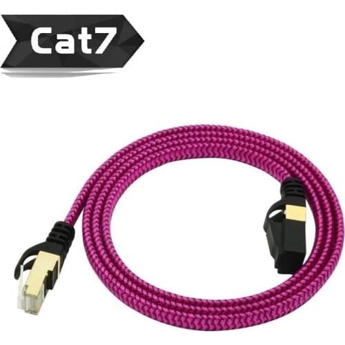 1Meters CAT7 10G Ethernet Flat Cable Nylon Braided Gold Plated & Shielded RJ45 Connectors and Jacket for Modem Router Network