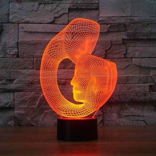 Kiss Forehead Mask Abstract 3d Visual Illusion Lamp Transparent Acrylic Night Light Led Lampa Color Changing Touch Table Lamp