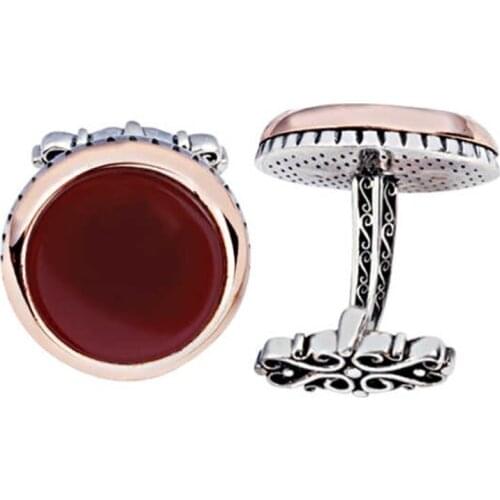 Silver Agate Gemstone Round Cufflinks