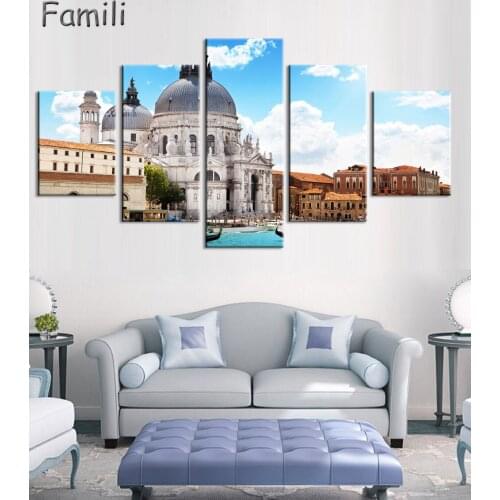 Modern Canvas Painting 5 Pieces Wall Art Italy Venice Landscape Oil Painting Beautiful City River Decorative Picture Home Decor