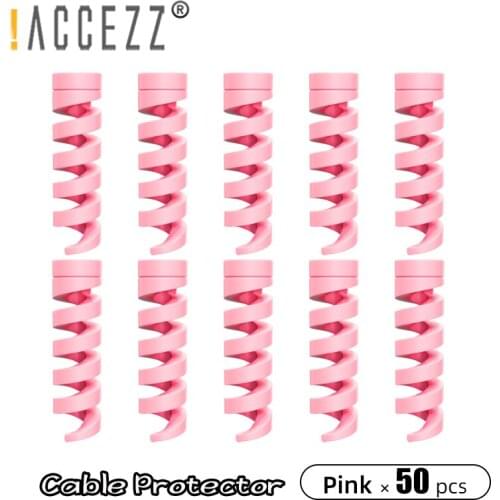 !ACCEZZ 50pcs Spiral Cable Protector For Phone Charging Cable Earphone Wire Winder Flexible Cord Protector Cover Protective Case