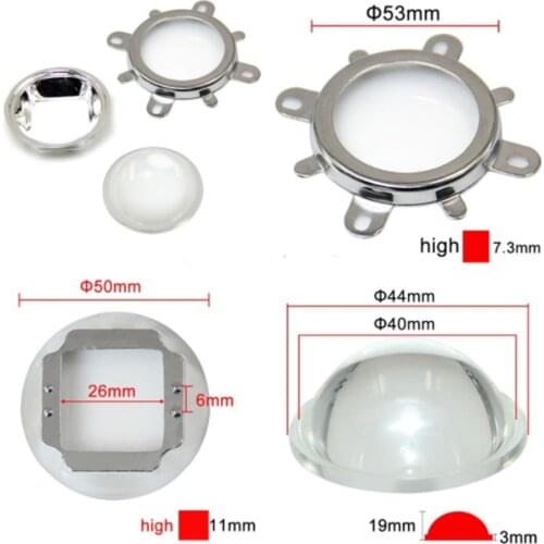 1Set 44mm Glass LED Lens 60 Degree Beam Angle + 50mm Reflector Collimator + Fixed Bracket for 20W 30W 50W 100W High Power LED