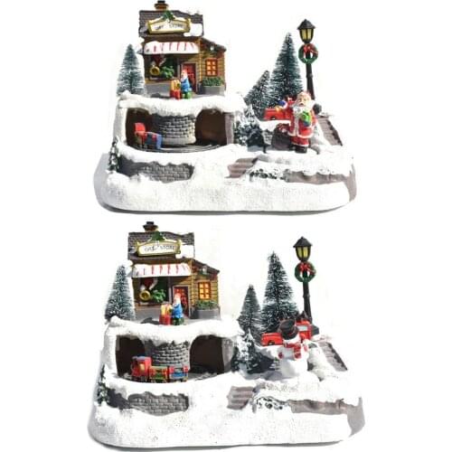 LED Christmas Small Santa Claus Snow Christmas Decoration Mini House Exquisite Crafts Cottage For Gifts New Year 2021 Supplies