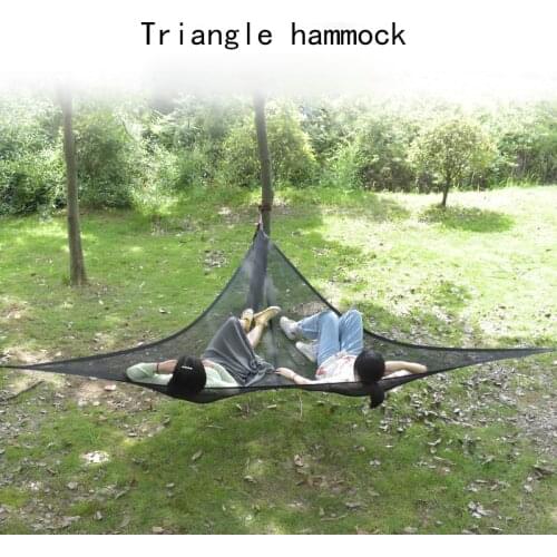 Camping Triangle Hammock Outdoor Swing Multi Person Mesh Hammock Hiking Travel Camping Portable Sleeping Hammock Hanging Bed
