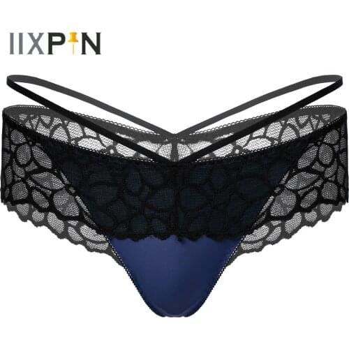 Mens Sexy Underpants Low Rise Floral Lace Skirted T-back Thongs Briefs Elastic Waistband G-string Tanga Erotic Sissy Underwear