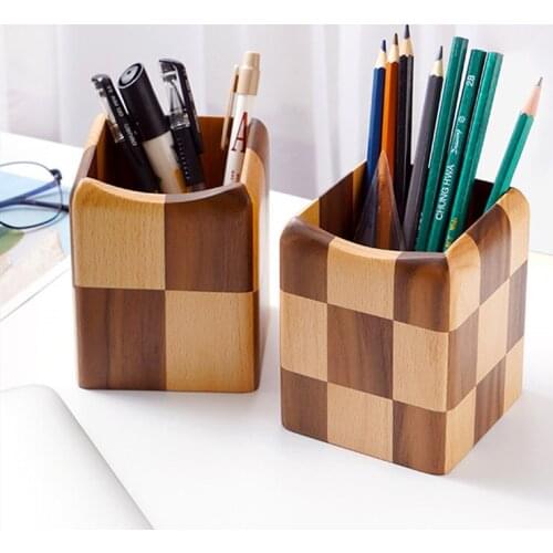 Solid Wood Pen Holder Storage Nordic Simple Office Study Creative Stationery Learning Ins Desktop Storage Decoration Mix Color