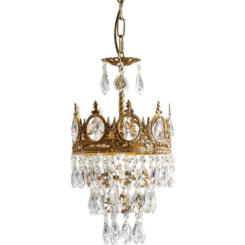 Vintage French Brass Crystal Pendant Lights European Copper Crown Lamps Bedroom Living Room Cloakroom Hanging Lights Fixtures