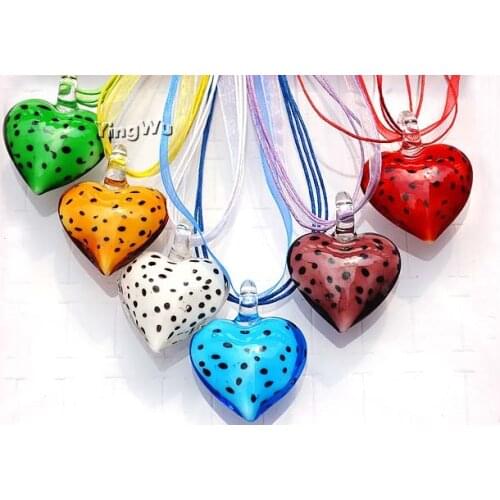 Yingwu 6pcs Wholesale Lot Fashion Handmade Murano Lampwork Glass 6 Colors Heart Pendant Necklace For Women Girl Party Gift