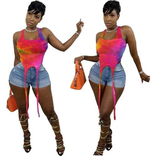 AR5569 European and American womens fashion 2021 fashion tie-dye printing long vest T-shirt