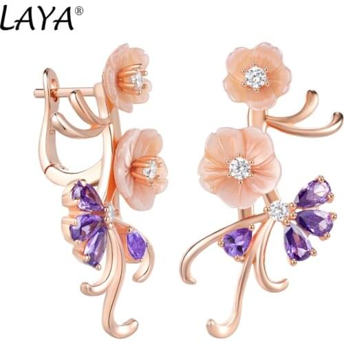 Laya Earrings For Women High Quality Purple Zircon Natural Shell Flower 925 Sterling Silver Drop Earrings Fashion Jewelry 2021