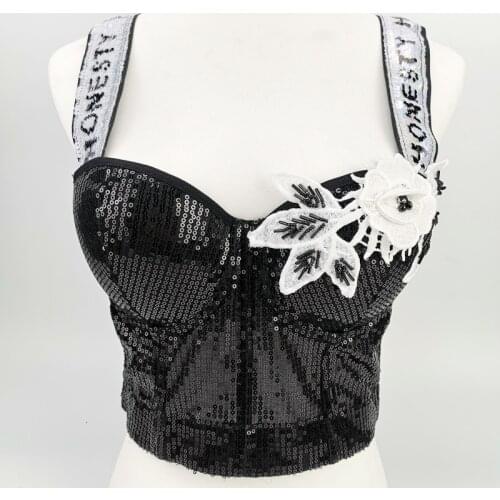 2021 New Fashion Camisole Women Beaded Sequins Push up Bustier Bra Flower Letters Embroidered Crop Top Nightclub Party Tank Tops