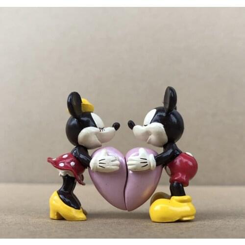 1SET/2Pieces 5cm Disney Cartoon Minnie Mickey Mouse Q Version Couples With Ornament Collection Model Toys