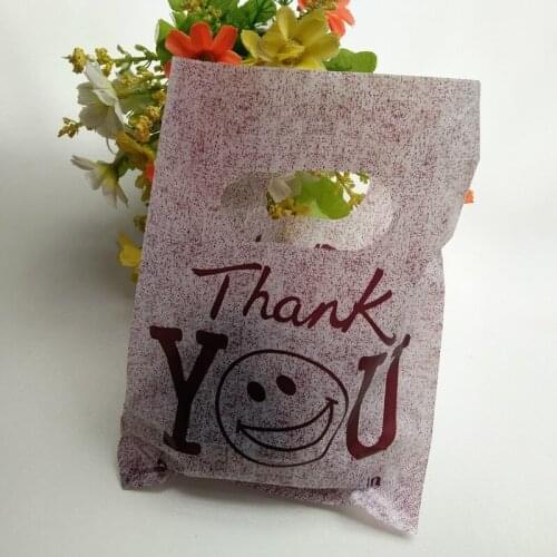 100pcs 15x20cm "Thank You" Print brown Plastic Gift Bag Favor Jewelry Boutique Gift Packaging Plastic Shopping Bags With Handle